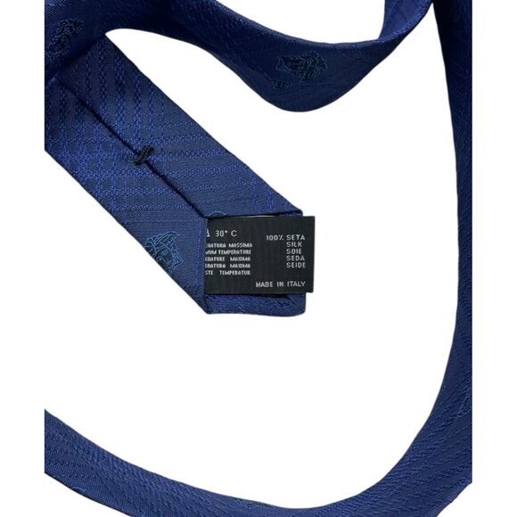VERSACE Men's 100% Silk Necktie LUXURY Tie Blue Tartan Monogram Logo W:3.2" EUC - Picture 3 of 4